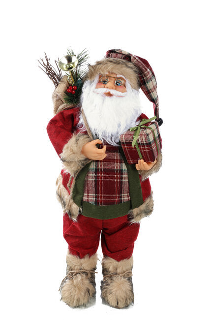 60cm Tartan Santa With Present