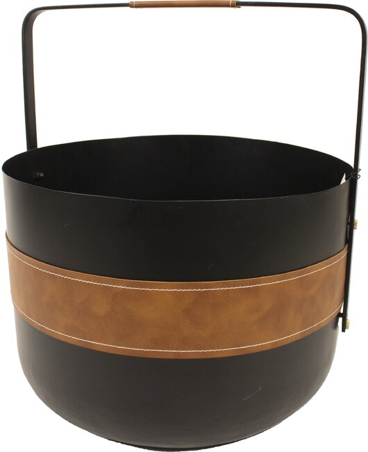 Contemporary Round Log Bucket with Leather Bang