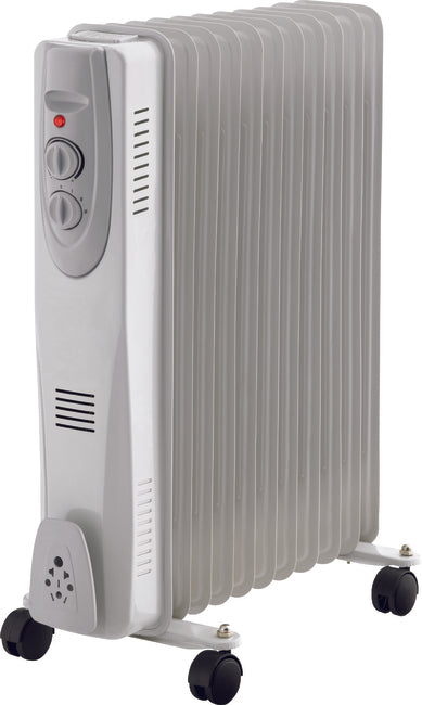 9 Fin White Oil Filled Radiator 2000w WITH TIMER