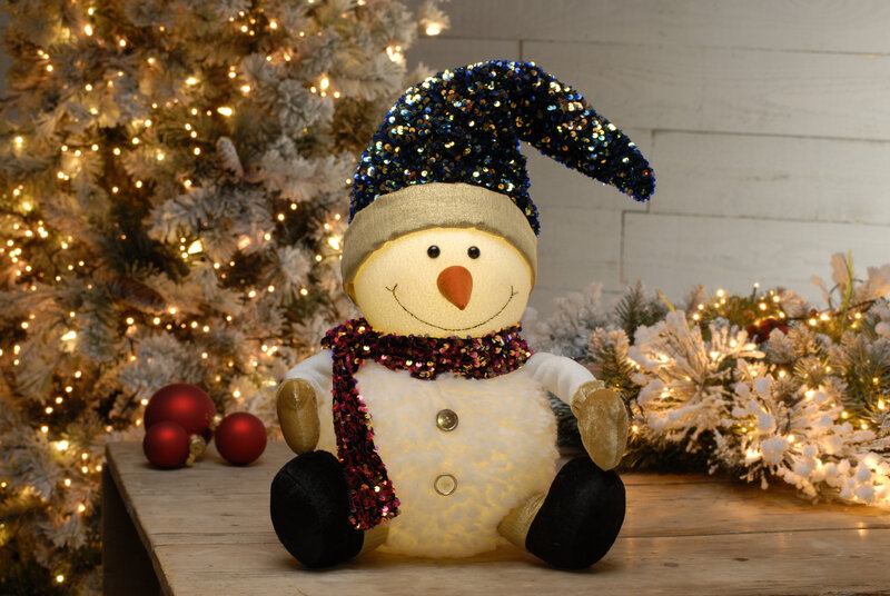 65Cm Battery Operated Sequin Hat Snowman